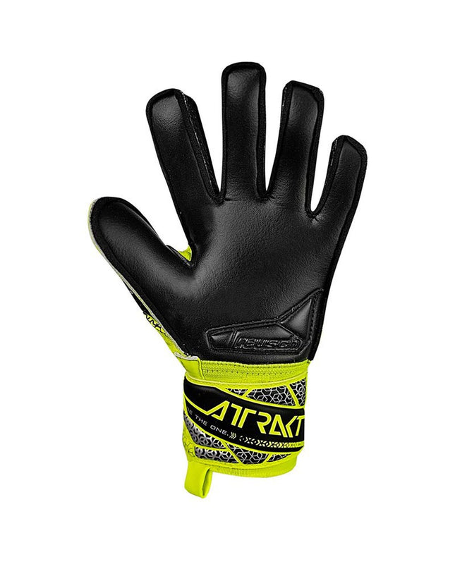 Reusch Keeperhandschoenen Attrakt Silver Geel for football, sport and outdoor, featuring silver and yellow design with grip palms.