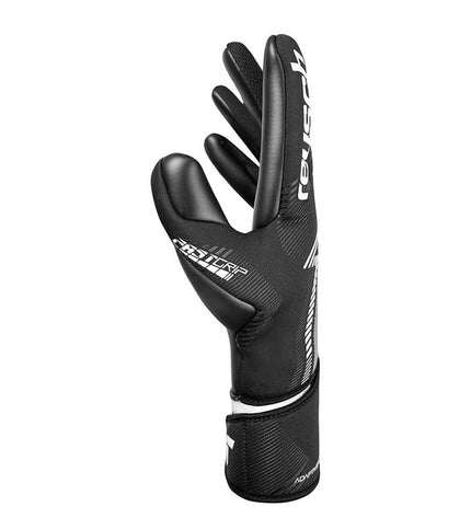 Reusch Keeperhandschoenen Fastgrip Infinity in zwart, adult size, designed for football goalkeeping, with textured grip surface.