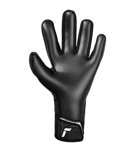 Reusch Keeperhandschoenen Fastgrip Infinity in black, adult football goalkeeper gloves with textured palms and secure wrist closure.