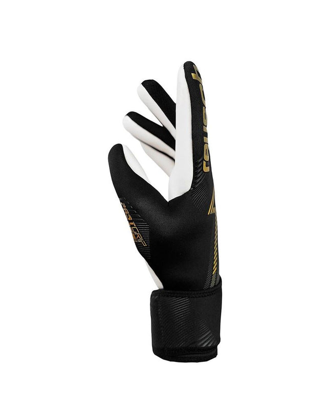 Reusch Fastgrip Silver goalkeeper gloves in black for adults, designed for soccer and outdoor sports, with textured palm grip.