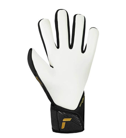 Reusch Keeperhandschoenen Fastgrip Silver Zwart voor volwassenen, sport en outdoor voetbal, close-up van de handschoenen in zwart en zilver