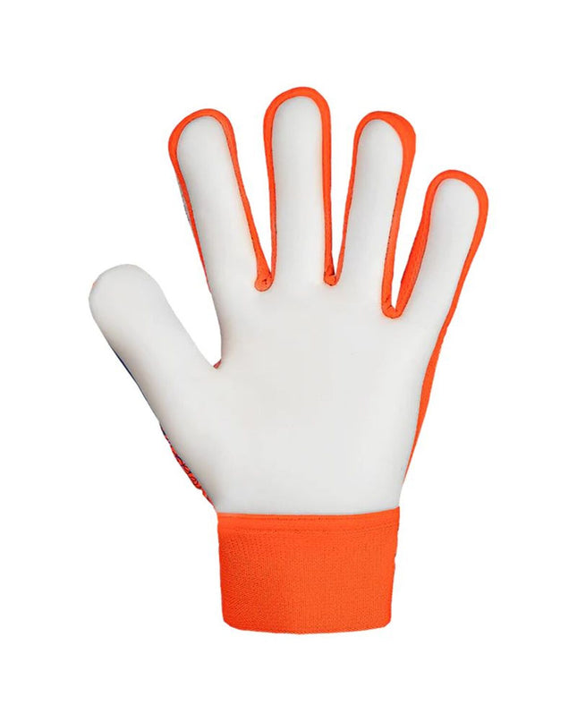 Reusch Attrakt Starter goalkeeper gloves in blue and orange for soccer, designed for sport and outdoor use.