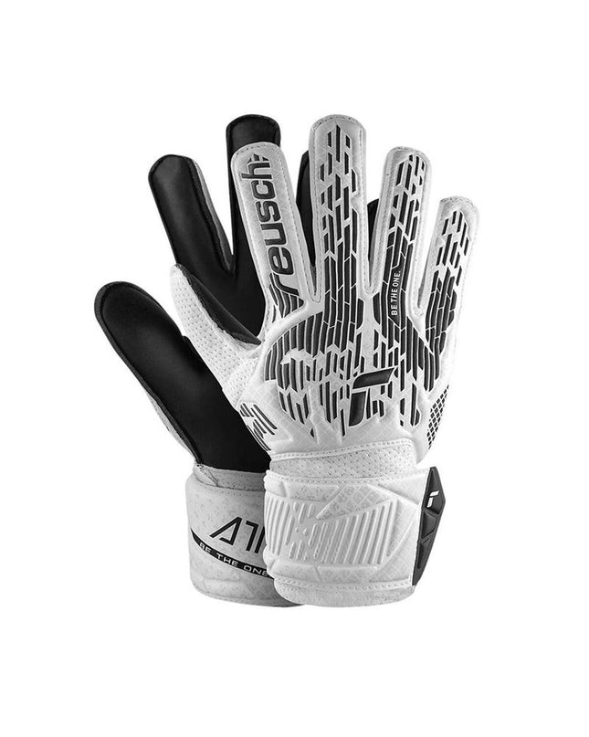 Reusch Attrakt Solid white goalkeeper gloves for adults, designed for soccer and outdoor sports.