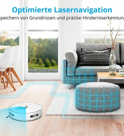 Medion MD11782 X10 SW robot stofzuiger op de vloer, klaar voor schoonmaken en vloeronderhoud, zwart en compact design