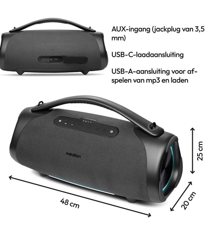 Medion 50077080 speakers for electronics, showing sleek black design and audio controls on the front panel.