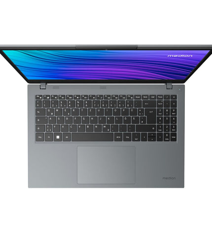 Medion MD62630 16-inch laptop with 32GB RAM, showing a sleek design and keyboard, ideal for high-performance computing.