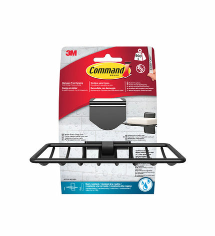 Black Command Zeepschaal with metal and plastic components, designed for bathroom or kitchen use, featuring a three-part mat system.