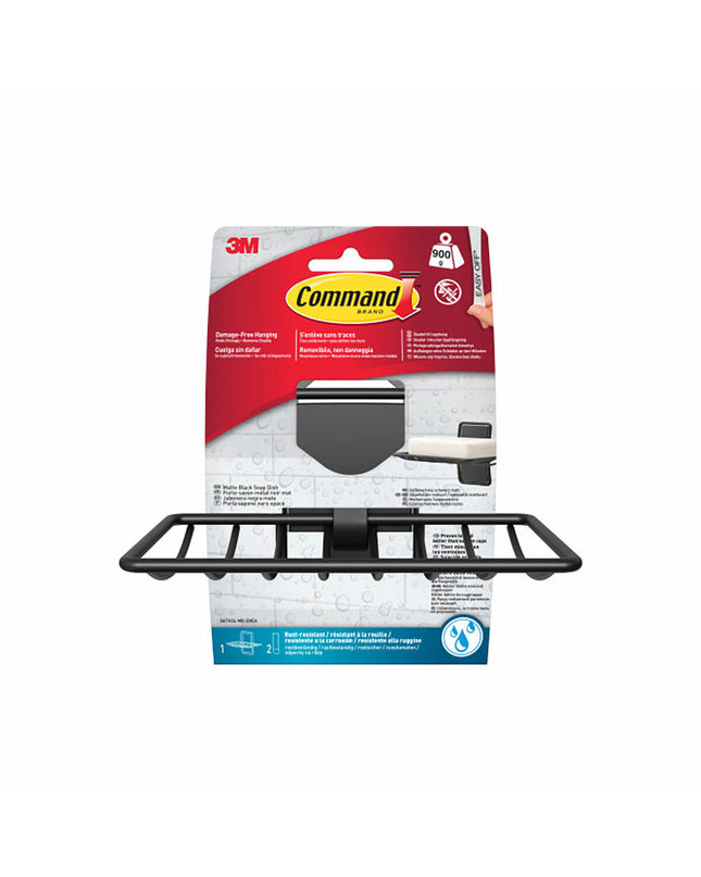 Black Command Zeepschaal with metal and plastic components, designed for bathroom or kitchen use, featuring a three-part mat system.