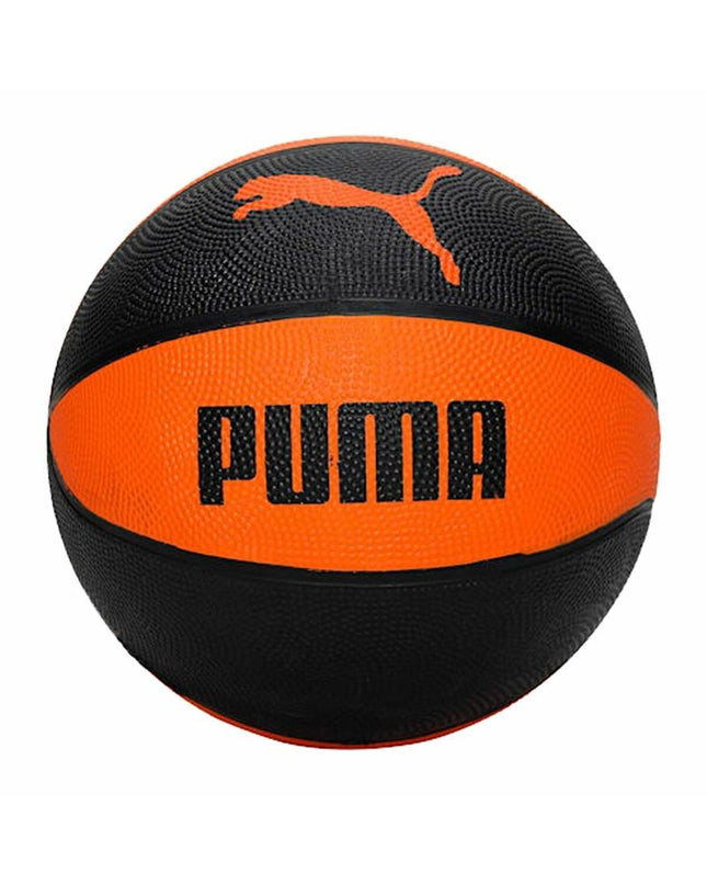 Puma indoor basketball in black and orange for children, designed for sport and outdoor play, size 6.