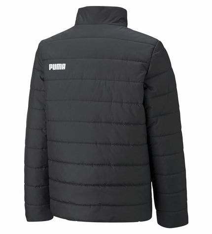 Black Puma Essentials padded kids' sport jacket, outdoor sportswear with a sporty design and lightweight padding.
