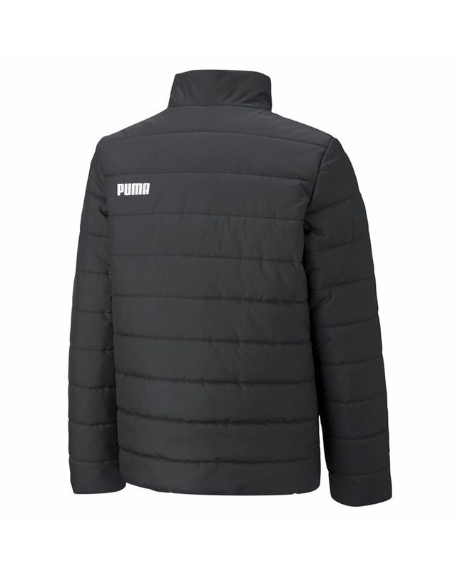 Black Puma Essentials padded kids' sport jacket, outdoor sportswear with a sporty design and lightweight padding.