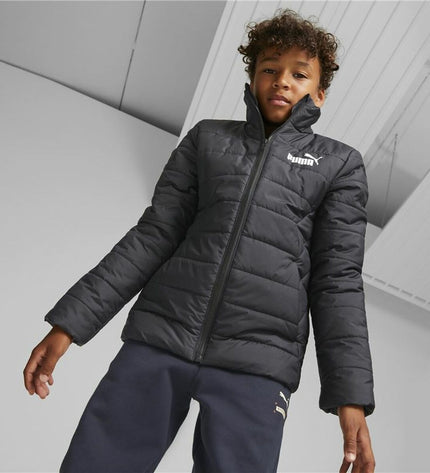Black Puma Essentials padded sports jacket for children, sport and outdoor clothing with a comfortable, stylish design.