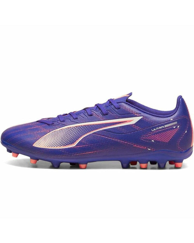 Purple Puma Ultra 5 Play Mg adult football cleats, sport outdoor soccer shoes with textured sole for grip.