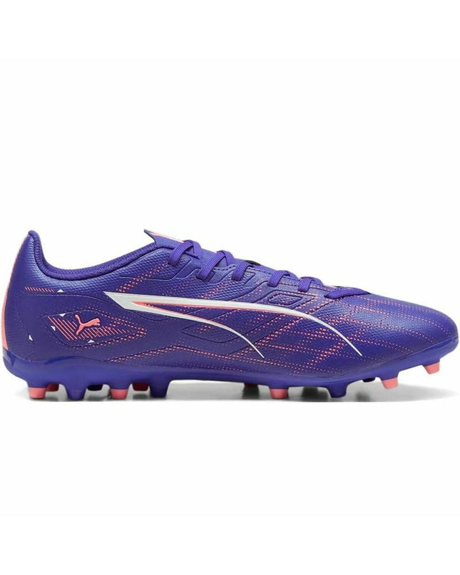 Purple Puma Ultra 5 Play Mg adult football cleats for outdoor soccer, sport and outdoor footwear, with a sleek design.