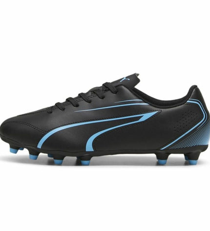 Adult Puma Vitoria football shoes for outdoor sports, showing black and white design with Puma logo on the side.