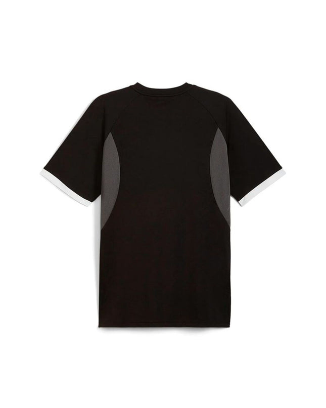 Black Puma men's football T-shirt with short sleeves, designed for sport and outdoor play, featuring Puma branding.