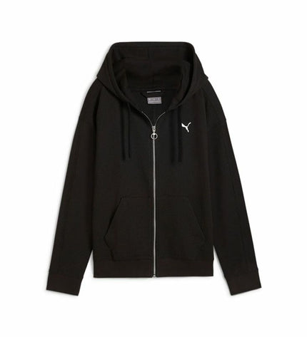 Puma women's sport jacket in black with hood, lightweight outdoor jacket for active wear and sports.