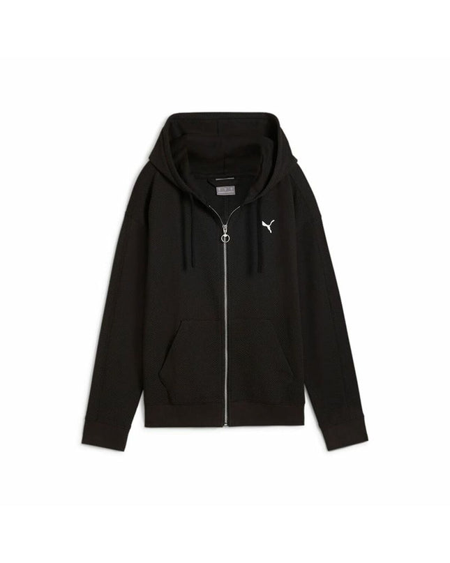 Puma women's sport jacket in black with hood, lightweight outdoor jacket for active wear and sports.