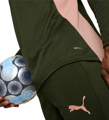 Puma Manchester City training sweatshirt for adults, olive green, sports and outdoor football apparel, front view.