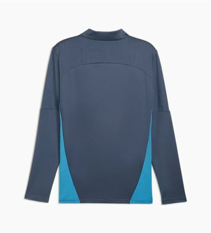 Puma Manchester City adult training sweatshirt in blue with team logo, designed for football training and outdoor sports.