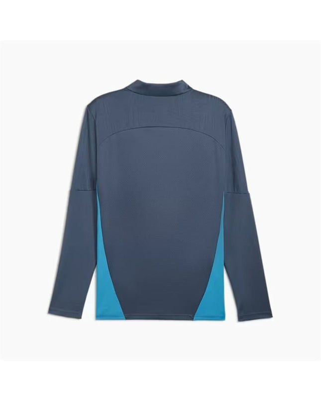 Puma Manchester City adult training sweatshirt in blue with team logo, designed for football training and outdoor sports.