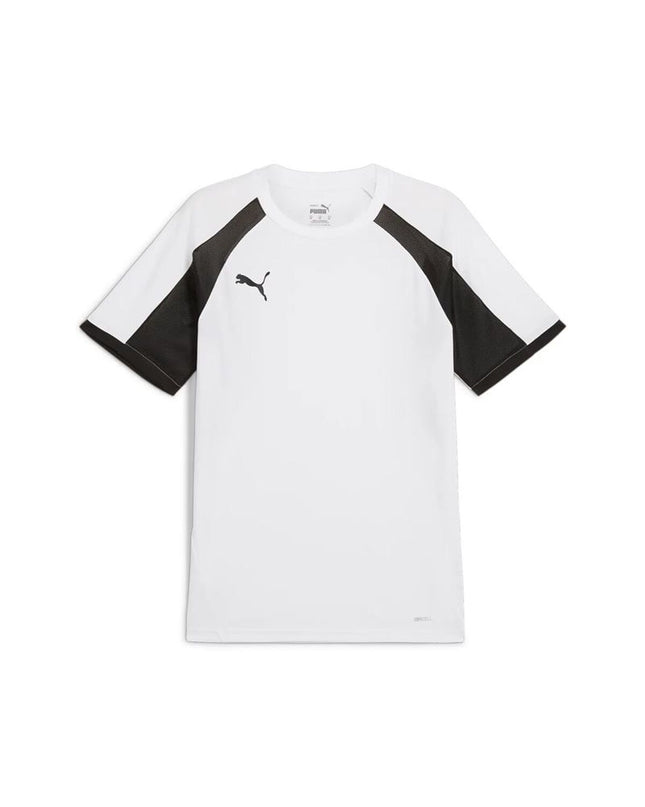 White Puma men's football T-shirt with short sleeves, sport and outdoor jersey for soccer training or matches.