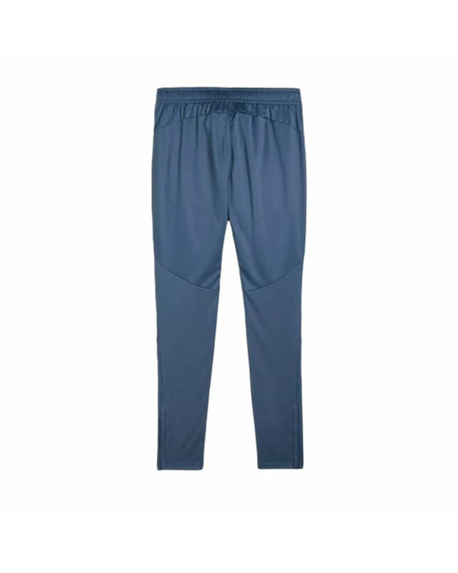 Puma men's football training pants for adults, sporty outdoor soccer apparel, black with Puma logo and elastic waistband.
