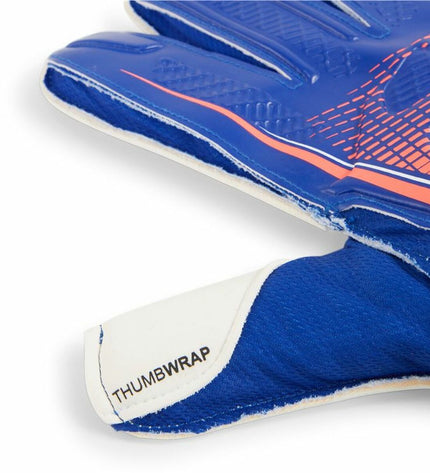 Blue Puma Ultra Play RC goalkeeper gloves with multicolor accents, designed for adult soccer and outdoor sports.