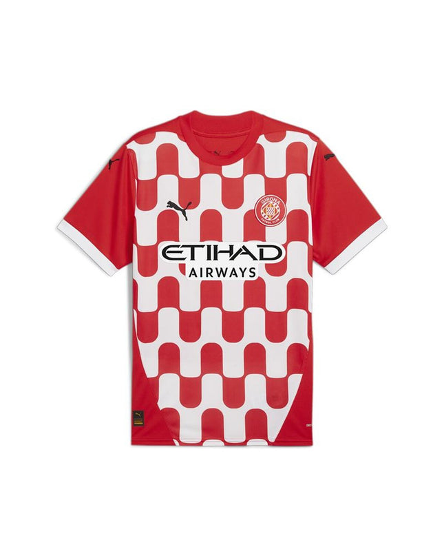 Puma Girona home football jersey replica, blue and white sport shirt with team logo, designed for soccer fans and players.