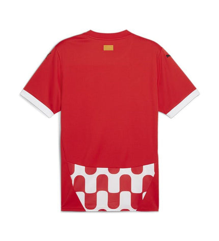 Puma Girona home football jersey replica with team crest and red and white stripes, designed for soccer fans.