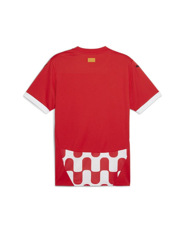 Puma Girona home football jersey replica with team crest and red and white stripes, designed for soccer fans.