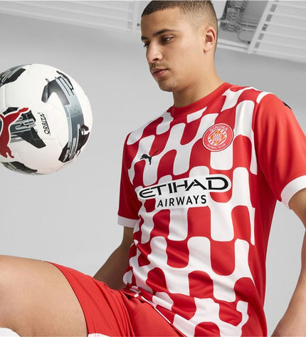 Puma Girona Home Jersey Replica football shirt, blue with team crest and Puma logo, for sports and outdoor activities.