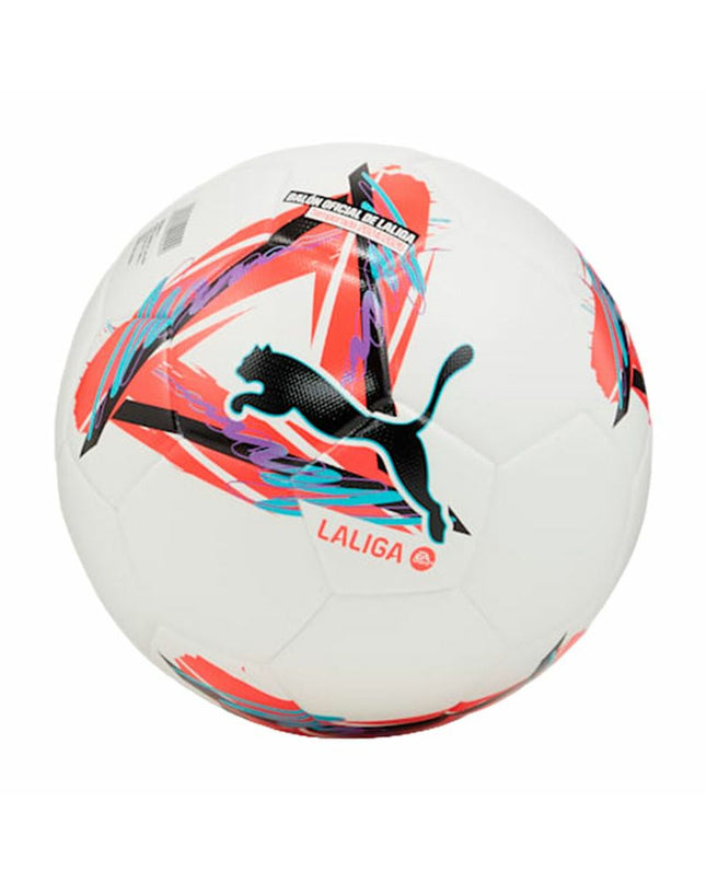 Puma Orbita La Liga white size 5 soccer ball for outdoor play, featuring Puma branding and La Liga logo.