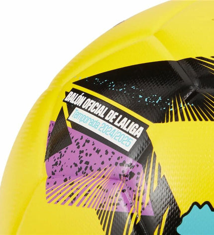 Yellow Puma Orbita La Liga size 5 soccer ball for sports and outdoor use, featuring Puma branding and La Liga logo.