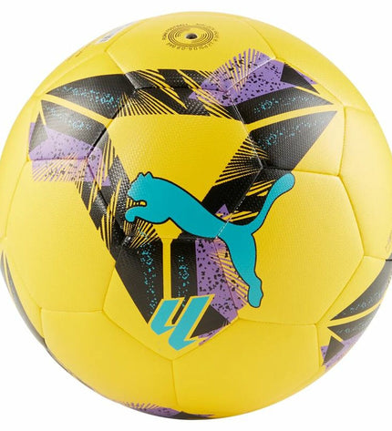 Yellow Puma Orbita Laliga 1 Hyb Pelé soccer ball, size 5, designed for outdoor football matches.