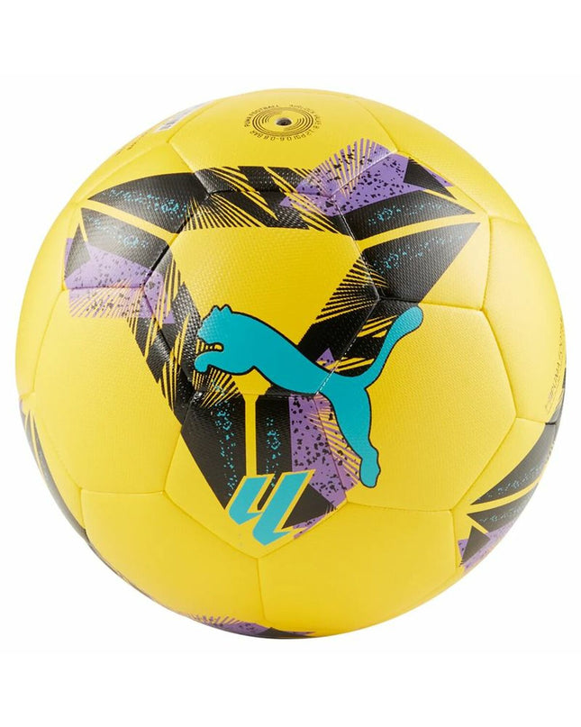 Yellow Puma Orbita Laliga 1 Hyb Pelé soccer ball, size 5, designed for outdoor football matches.