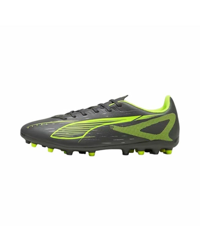 Dark gray Puma Ultra 5 Play Mg adult soccer cleats for outdoor football, designed for optimal performance and grip.