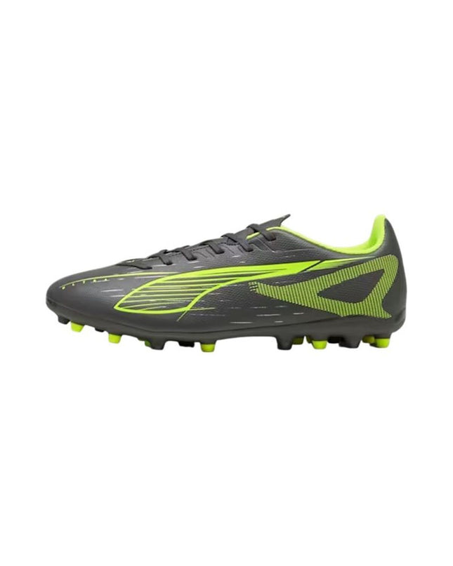 Dark gray Puma Ultra 5 Play Mg adult soccer shoes for outdoor football, designed for sport performance and comfort.