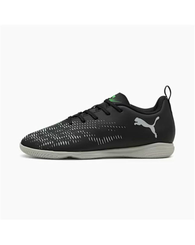Puma Future 8 Play It adult football cleats for outdoor soccer, featuring a sleek black design with Puma branding.
