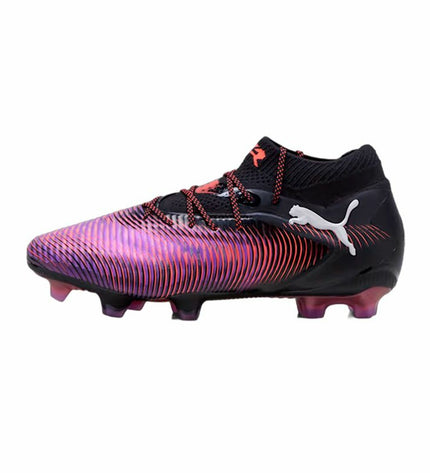 Puma Future 8 Ultimate FG WN men's football cleats in black with white Puma logo, designed for outdoor soccer playing.