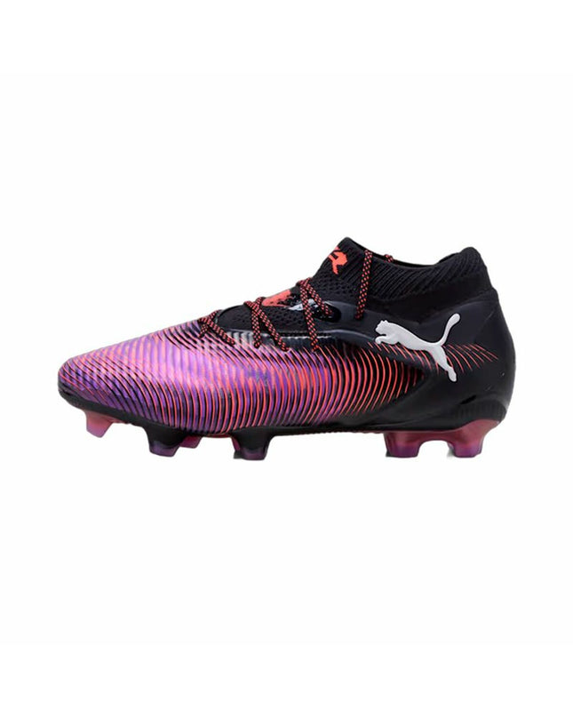 Puma Future 8 Ultimate FG WN men's football cleats in black with white Puma logo, designed for outdoor soccer playing.