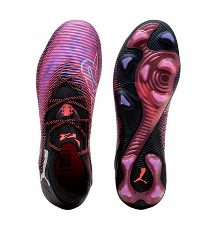 Puma Future 8 Ultimate FG Wn'S adult soccer cleats in black with white accents, designed for outdoor football playing.