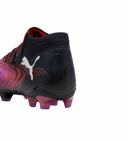 Adult Puma Future 8 Ultimate FG WN soccer cleats for outdoor football, featuring black and white design with studded sole