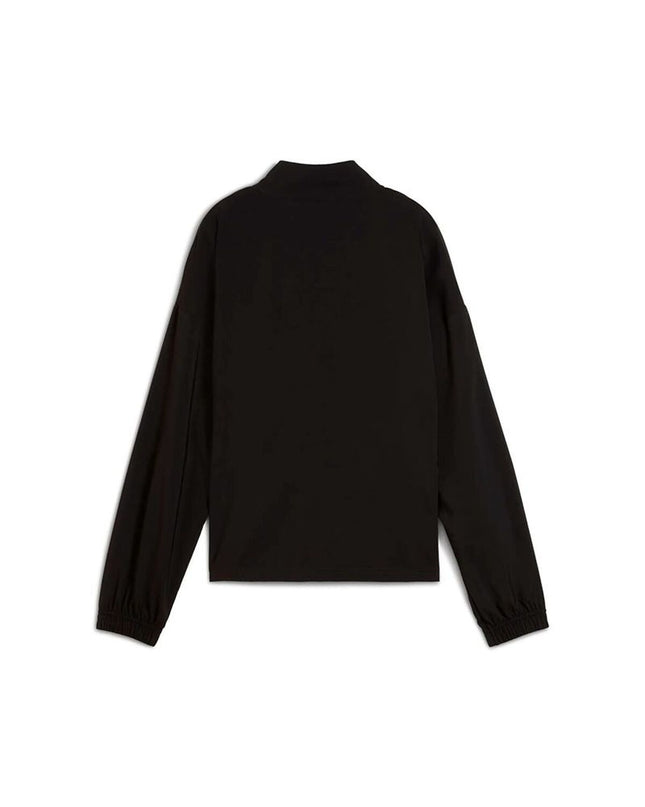 Dames sportjack Puma W Strong Woven in black with Puma logo, lightweight outdoor jacket, front zip, sporty design
