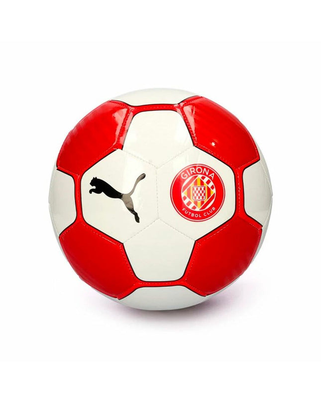 Puma Girona FC multicolored soccer ball, size 5, designed for outdoor football matches, featuring vibrant red and multicolor patterns.