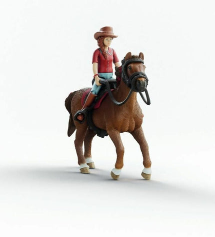 Schleich Horse Club Hannah and Cayenne action figures with horses, toy playset, detailed miniature figures for children.