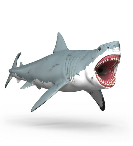 Schleich Megalodon action figure, detailed toy prehistoric shark from Schleich's play set, realistic aquatic creature for kids.