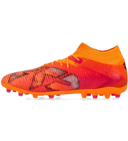 Puma Future 8 Pro Mg Heat Fire orange adult football shoes for outdoor soccer, featuring a vibrant orange design and sport-specific grip.