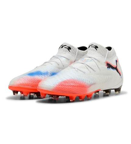 Adult Puma Future 8 Ultimate AG football shoes, sport and outdoor footwear, showing black and white design with cleats.