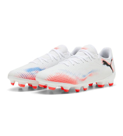 Adult Puma Future 8 Play FG/AG football boots in white with black accents, designed for sport and outdoor football play.